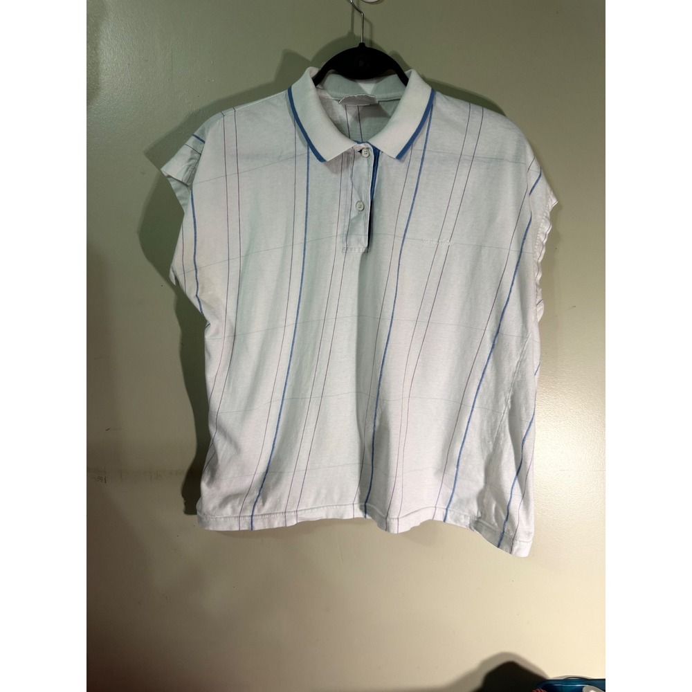 Vintage Wimbledon Sleeveless Polo Shirt White Pinstripe Tennis Top Mens XL